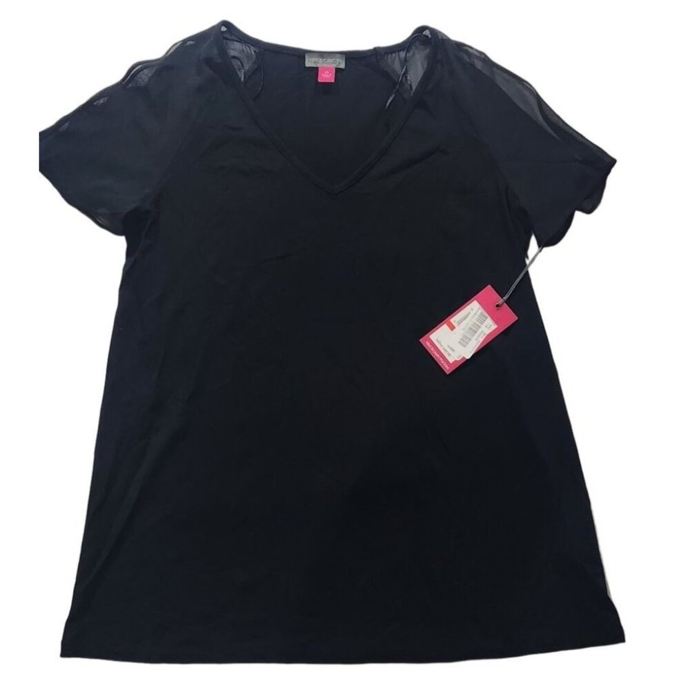 Vince Camuto Black Top With Sheer Slit‎ Short Sleeves Size XS
